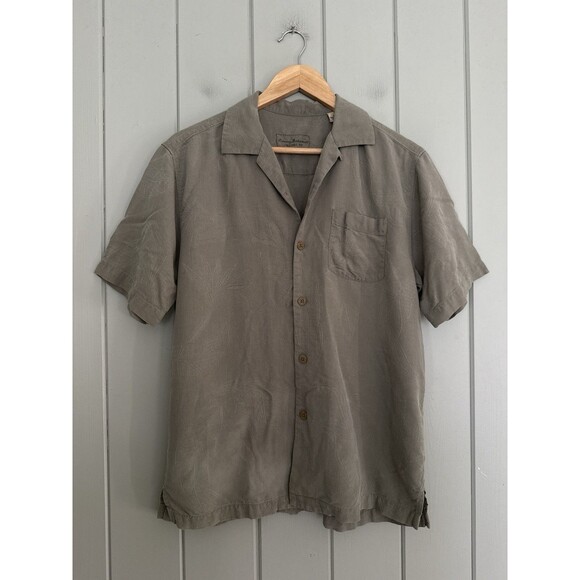 Tommy Bahama Camp Shirt S Small Olive Green 100% Silk Textured Short Sleeves - Picture 1 of 6